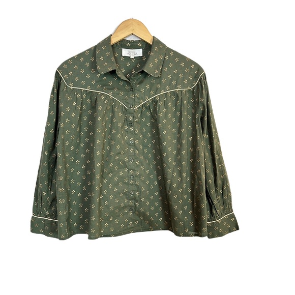 The Great Westerner Top in Army‎ Green w/ Gold Stamp Women’s Sz 1 / Small NWOT - Picture 2 of 6